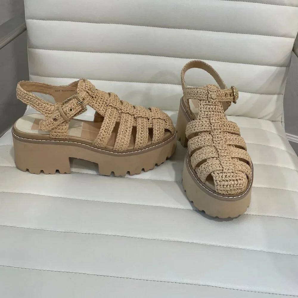 Dolce Vita Size 8 • Beige Raffia Platform Sandals Ankle Strap Boho Summer - Picture 2 of 9